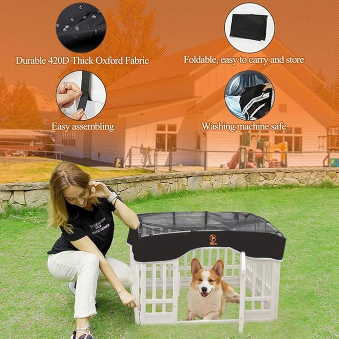 PJYuCien Dog Playpen Mesh Top Cover, Fits 36 Inch 4 Panels Regular Square Plastic Exercise Pet Pen, Adhesive Tape Connections, Black (Note: Cover Only, Fence Not Included)