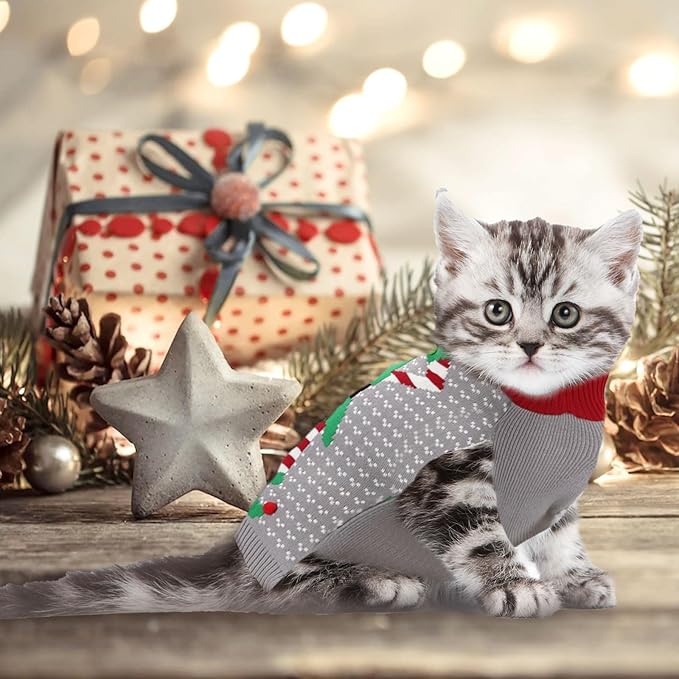 Dog Cat Ugly Christmas Sweater Boy Girl Xmas Pet Clothes Holiday Puppy Costume New Year Gifts for Small Medium Large Dogs Outfits (XXS, Grey Elf)