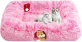 Extra Large Cat Tunnel Bed, 4 Ways Tunnels for Indoor Cats, Multi-cat Family Pet Bed & Cave, Plush Cat Donut with Washable Middle Mat, Exit Balls, Pet Play Toy for Kitten Puppy Rabbit, Pink