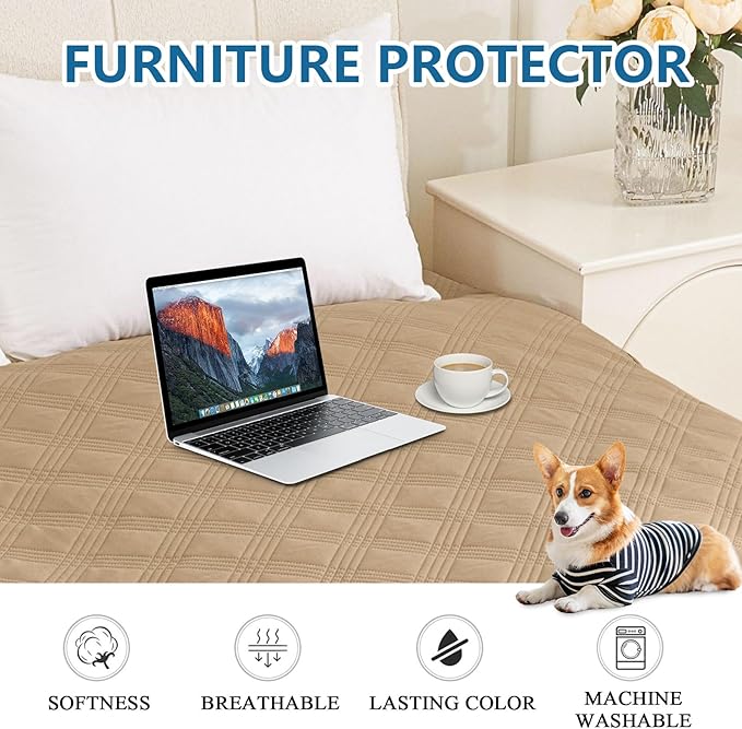 hyha Waterproof Dog Blanket, Reversible Pet Bed Blanket, Soft Sofa Couch Cover for Dogs Washable, Waterproof Pet Couch Covers for Sofa Puppy Cats Furniture Protector(40"x80", Camel/Beige)