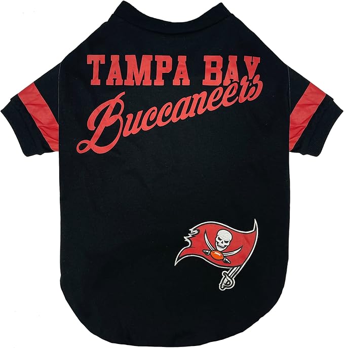 NFL Tampa Bay Buccaneers T-Shirt for Dogs & Cats, Large. Football Dog Shirt for NFL Team Fans. New & Updated Fashionable Stripe Design, Durable & Cute Sports PET TEE Shirt Outfit