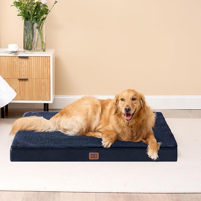 EHEYCIGA Orthopedic XXL Dog Beds for Jumbo Dogs with Removable Washable Cover for Crate, Navy, 47x29