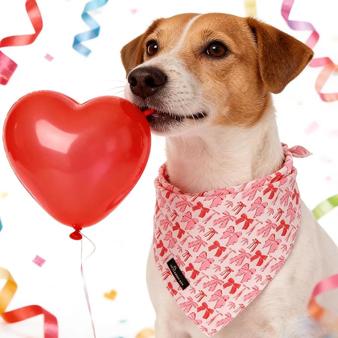 ARING PET Valentine's Day Dog Bandana, Cute Pink Bow Pet Bandanas Scarf Triangle Bibs Handkerchief for Puppy Small Medium Large Boy Girl Dogs-L