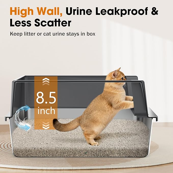 2PACK Stainless Steel Cat Litter Box with Lid, High-Sided Metal Litter Pan for Small Cats, Kitty Litter Box, Non-Stick & Odor-Resistant, Anti-Urine Leakage, Easy to Clean, Scoop Included
