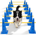 Wdmiya 18.9" Dog Agility Training Hurdle Cone Set, Dog Agility Course Backyard Set with Height Adjustable Crossbar, Dog Agility Equipment for Obedience, Rehabilitation, Starter - 12 Cones & 6 Poles