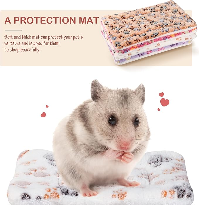Tuanse 4 Pack Ultra Soft Dog Cat Bed Mat Small Animal Guinea Pig Bed with Cute Print Reversible Fleece Dog Crate Kennel Pad Cozy Washable Thickened Hamster Pet Beds Mat(13 x 10 Inches,Vivid Color)