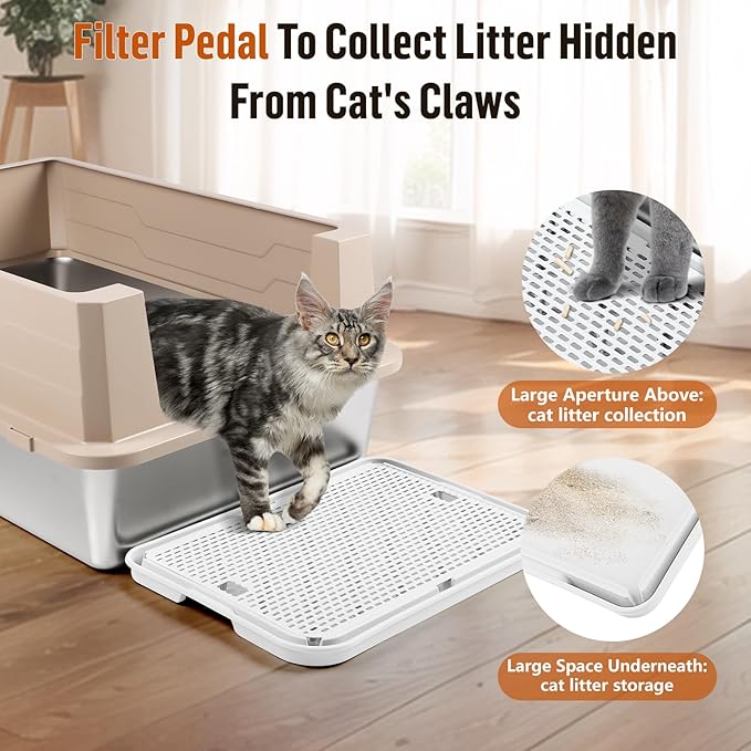 Large Cat Litter Box Step Mat, 16.5"x11.2" Cat Ramp Stairs, Cat Litter Catcher for Self-Cleaning Litter Box, Cats Pedal Step Stool Ideal for Kitten & Older Cats (White)