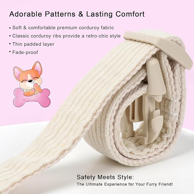 Cute Corduroy Dog Collar - White Adjustable Dog Collars for X-Large Dogs 80+lbs, Fade-Proof with Secure Snap & Little Charm, Christmas Birthday Gift, XL