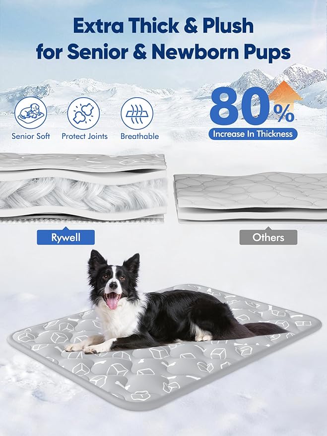 Rywell Dog Cooling Mat 2.0, Elegant Grey, 36"*27" Thick & Durable Cooling Mat for Large Dogs, Extended Cooling with Waterproof & Color-Changing Arc-Chill Fiber (Q-Max>0.5), Ideal for Summer