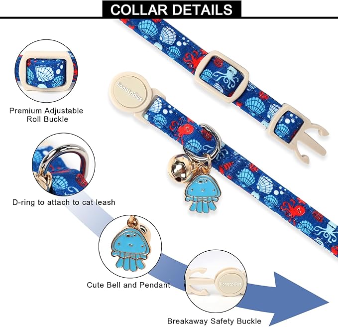 Lionet Paws 2pcs Pack Summer Cat Collars,Breakaway Kitten Blue Cat Collars,Sea Shell and Popsicle Cats Collar