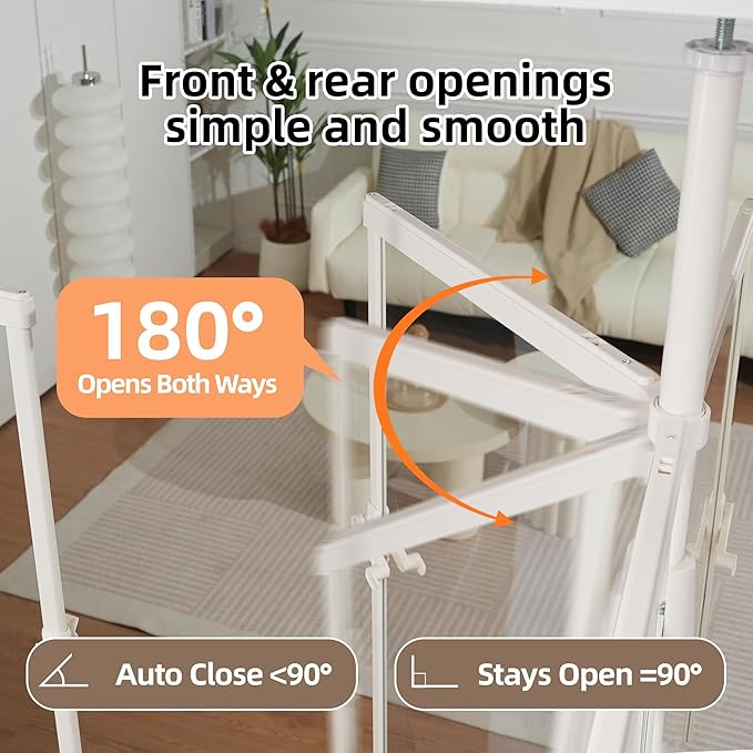 74.80-98.43'' Extra Tall Cat Gate, Adjustable 33.86” and 35.80" Wide, Transparent Full Door Pet Gate, Auto Close No Drilling Cat Proof Safety Gate for Doorway Stairs- White