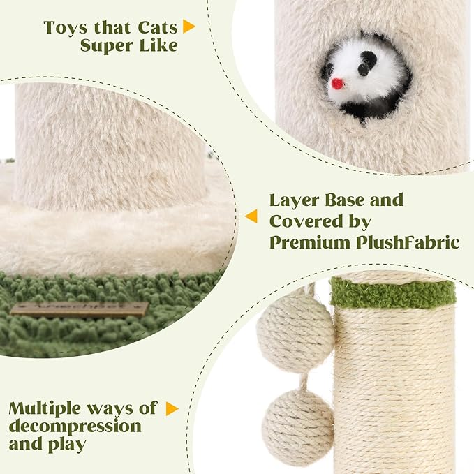 Cat Scratching Post for Indoor Cats and Kitten - 35.43" Tall Cat Scratching Post with Sisal Rope,Palm Tree Cat Scratch Post with Hanging Ball (35.4-White, 35.4in)