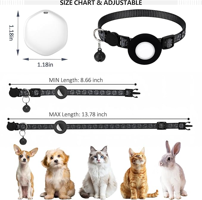 GPS Tracker for Cats, Mini GPS Pet Tracker with Collar, IPX8 Waterproof Cat Trackers Collar,No Monthly Fee,Work with Apple Find My(iOS Only),Smart Trackers for Pets-Black-4