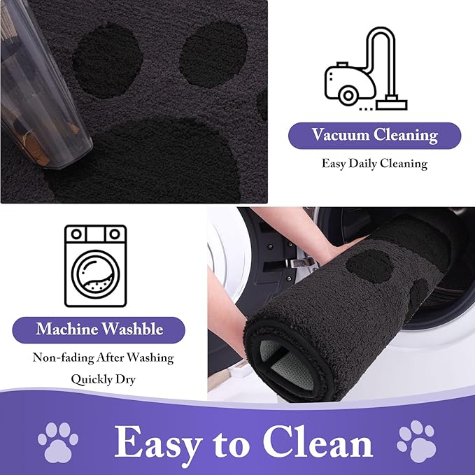 Buganda Dog Door Mat for Muddy Paws, Absorbent Dirt Trapper Non Slip Indoor Doormats, Washable Low-Profile Mat for Mud Dogs, Entryway Carpet for Inside Floor (70x47 Inches, Black)