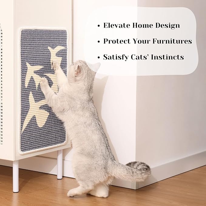 Sisal Cat Scratcher Post Mat (Use on Wall, Couch and Carpet), Durable and Shedding-Resistant Cat Scratching Surface - 21.7x13 inch with Adhesive Pads and Twist Pins (Meowtisse)