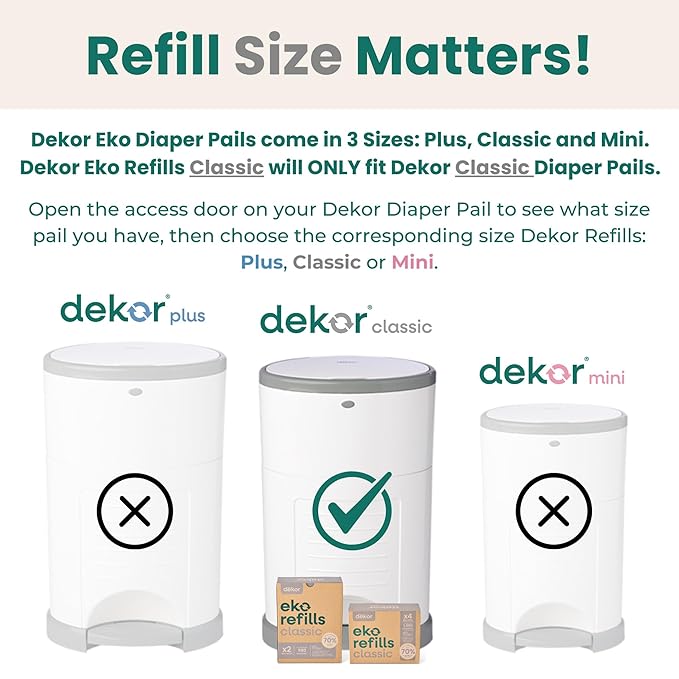 Diaper Dekor CLASSIC Diaper Pail Refills | 4 Count Unscented | Exclusive End-of-Liner Marking | Thick Quick & Easy to Replace | Most Economical Refill System | for Original and Eko Style Pails