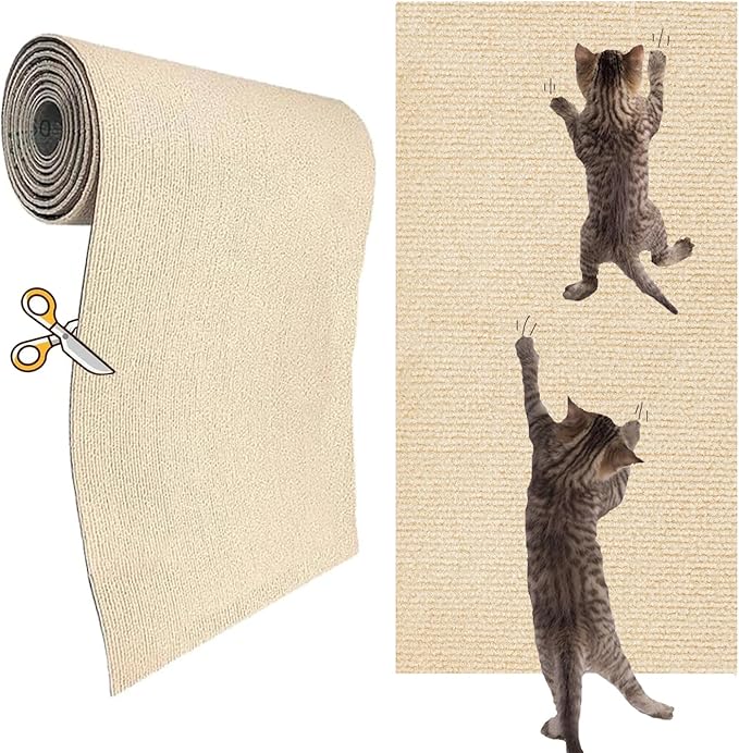 KEYIDE Self-Adhesive Cat Scratch Wall Climber, Wall Cat Scratcher Mat for Indoor Cats Kitten Trimmable Carpet Corner Protector 78.7"x15.8" (Beige)