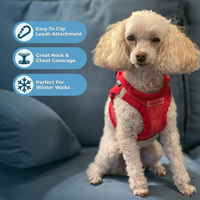 Voyager Step-In Plush Dog Harness – Soft Plush, Step In Vest Harness for Small and Medium Dogs by Best Pet Supplies - Harness (Red Corduroy), XS (Chest: 13 - 14.5")
