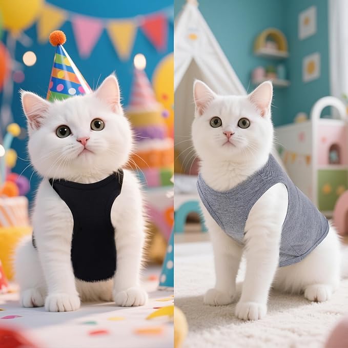 4 Pcs Cat Shirts Solid Color Dog Clothes Summer Sleeveless Pet T Shirts for Small Pet Dogs Cat (Black,Grey,Red,Orange, X-Small)