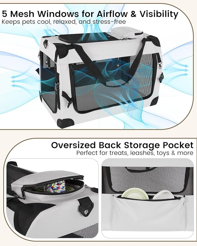 Extra Large Cat Carrier for 2 Cats, Portable Soft-Sided Pet Carrier for Small Dogs, Puppies & Rabbits, Collapsible Travel Carrier with Removable Cozy Pad & Storage Pockets, 24"×16"×16"