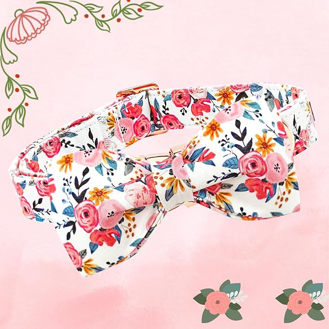 Lionheart glory Dog Collar Bow Collar Floral Dog Collar with Bow Tie Spring Summer Cute Collar Dog Boy or Girl Dog Collars Soft Durable Adjustable Dog Collars for Medium Dogs