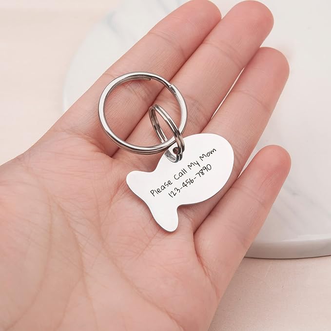 Anavia Small Size Dog Cat ID Tags, Small/XS Personalized Color Plated Stainless Steel Puppy Kitten Name Tags, Customized Engraved Nameplate Pet Collar Tag (Blue, Fish)