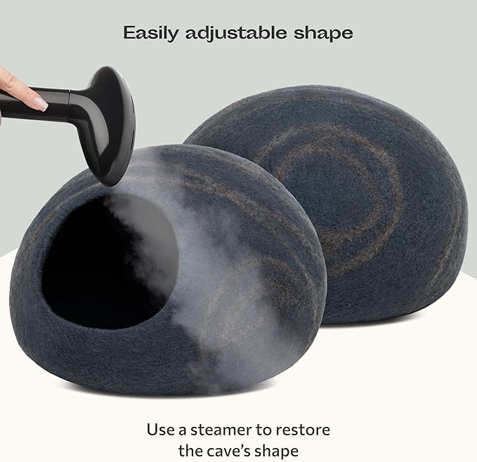MEOWFIA Cat Cave – Premium Felt Cat Bed for Indoor Cats, Handmade Merino Wool (Slate Grey, Large)