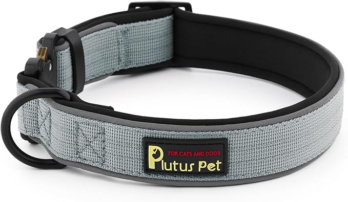 Plutus Pet Tactical Dog Collar, Reflective, Adjustable Heavy Duty Dog Collar, Soft Padded and Comfortable, for Small Medium and Large Dogs (Gray, XL)