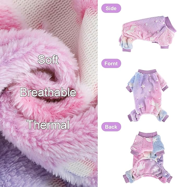 Dog Sweaters Small Girl Warm Fleece Pajamas, Cute Extra Small Dog Clothes, 4 Legs Puppy Jumpsuit Pjs Soft Stretchy Doggie Onesies Pet Outfit Apparel for Chihuahua Yorkie, Pink, XXS