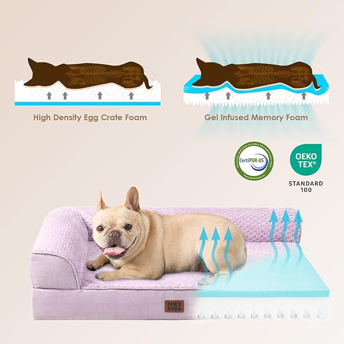 EHEYCIGA Orthopedic Dog Bed Medium Size Dogs, Memory Foam Dog Bed with Washable Removable Cover, Waterproof Pet Sofa Couch for Crate with Nonskid Bottom, 30x20x6, Lilac