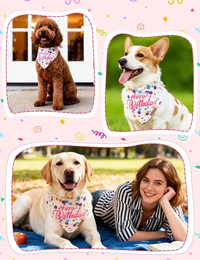 Luxury Double-Layer Dog Birthday Bandana – Handmade, Silk-Soft Polyester for All Dog Sizes | Birthday & Party Outfit | Gift-Ready Pet Accessory(Happy Birthday, Medium)