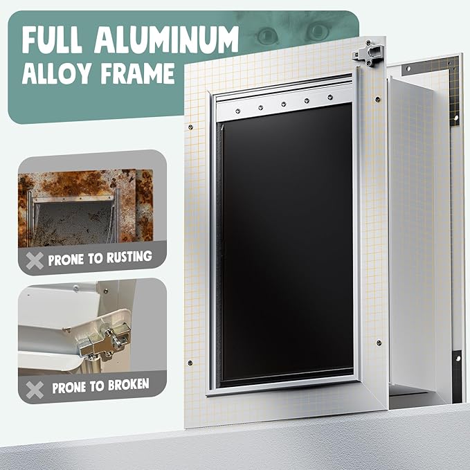 3-Flap Insulated Aluminum Doggy Door for Walls, Heavy-Duty Telescoping Pet Door with Dual Security Locks & Magnetic Flaps, Closing Panel, Medium, Pets Up to 45 LB