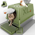 Stainless Steel Litter Box with Lid, XL Extra Large Litter Box, Enclosed Top Entry Metal Litterbox for Big Cat, Easy Cleaning, Anti-Leakage & High Sided with Mat, Aisle & Scoop, Green
