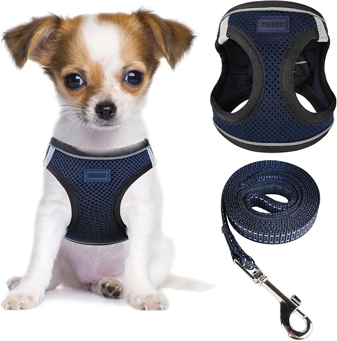 YIMEIS Dog Harness and Leash Set, No Pull Soft Mesh Pet Harness, Reflective Adjustable Puppy Vest for Small Medium Large Dogs, Cats (Navy & Black, Medium (Pack of 1)