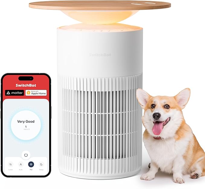 SwitchBot Air Purifier Table for Home up to 3620 ft², HEPA Air Purifier with Pet Mode, Washable Filter, Aromatherapy, RGB Light, Cleans Odor Pets Hair Pollen Dust Smoke, Work with Matter HomeKit Alexa