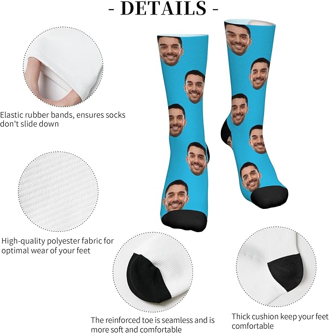 D-Story Custom Face Socks, Personalized Photo Picture on Socks, Unisex Athletic Crew Socks for Men Women