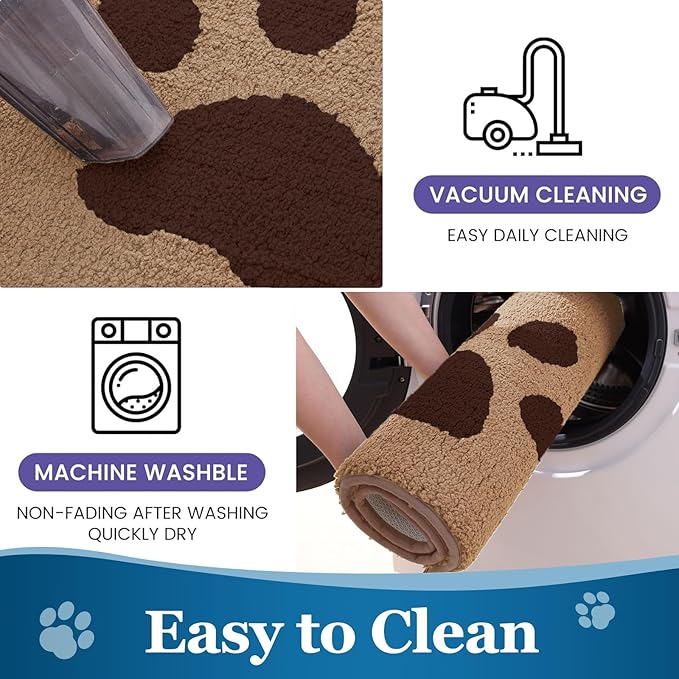 Buganda Dog Door Mat for Muddy Paws, Absorbent Dirt Trapper Washable Indoor Doormats, Non Slip Low-Profile Mud Mat for Dogs, Front Entrance Doormat for Inside Floor (59x35 Inches, Beige)