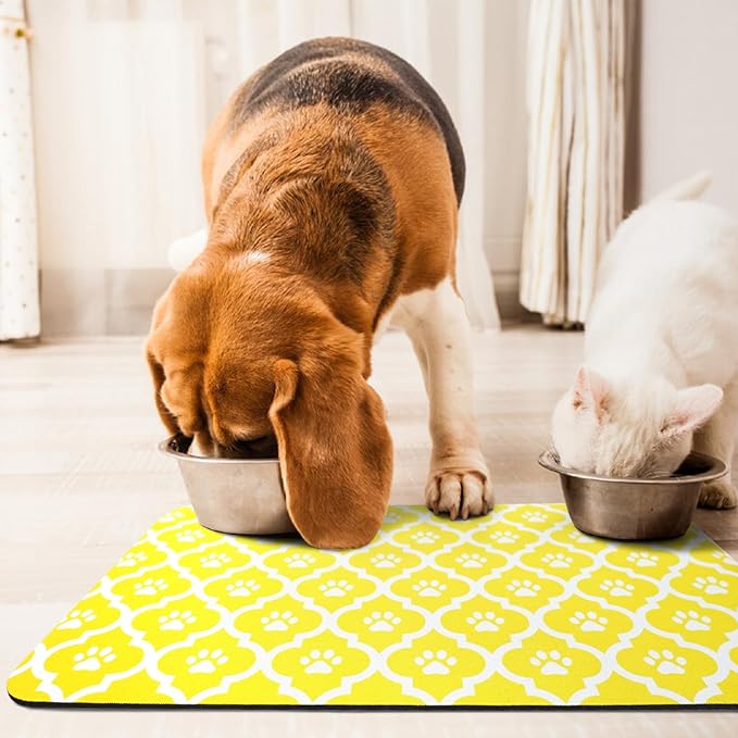 Dog Food Mat 17X30 Inch Pet Feeding Absorbent Mats for Floor Cat Water Bowl Placemats Non-Slip Washable Dog Mat for Food and Water