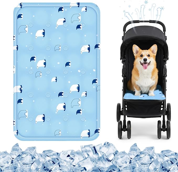 Nuanchu Dog Stroller Cooling Mat Waterproof Outdoor Pet Cooling Mat Washable Summer Cat Sleeping Blanket for Pet Stroller(11.81 x 19.69 Inches,Sky Blue Bear)