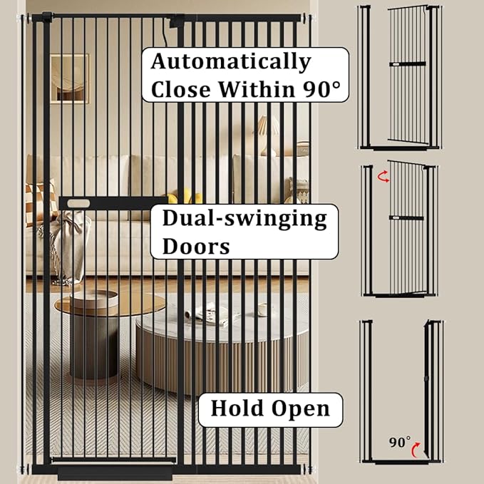 WAOWAO 71" Extra Tall Cat Pet Gate 29.92-45.66" Wide Pressure Mounted Walk Through Swing Auto Close Safety Black Metal Dog Pet Puppy Cat for Indoor Stairs,Doorways