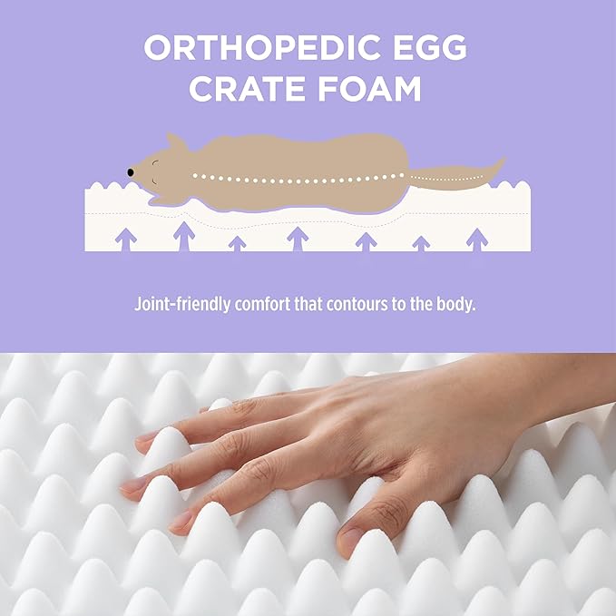 LE SURE Cute Orthopedic Dog Bed for Extra Large Dogs, XL Waterproof Chic Flat Pet Beds with Removable Washable Cover, Fuzzy Thick Egg Crate Foam Pet Mat for Indoor Use (44" x 32", Beige)