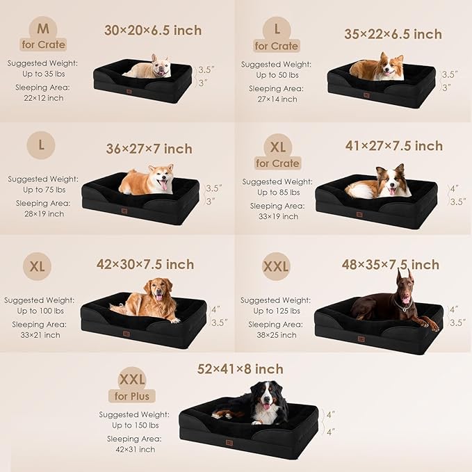 EHEYCIGA Orthopedic XL Dog Bed for Large Sized Dog, 42x30x7.5 Inch Extra Large Memory Foam Dog Couch Bed with Sides, Waterproof Liner & Washable Removable Cover, Bolster Pet Sofa, Black