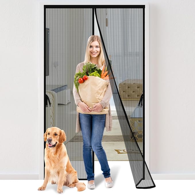 Magnetic Screen Door - Fits Door Opening 36 x 82 in, Actual Screen Size 38"x83", Hands Free Mesh Partition,Heavy Duty Curtain Keeps Bugs Out, Frame Hook & Loop, Pet and Kid Friendly