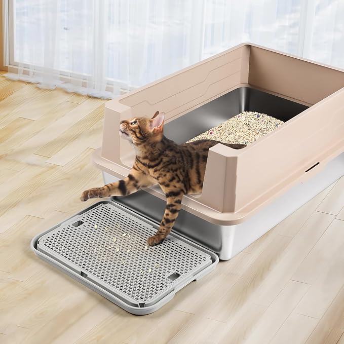 Large Cat Litter Box Step Mat, 16.5"x11.2" Cat Ramp Stairs, Cat Litter Catcher for Self-Cleaning Litter Box, Cats Pedal Step Stool Ideal for Kitten & Older Cats (Light Grey)