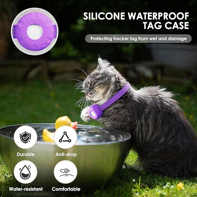 Cat GPS Tracker, Cat Tracker Collar with Safety Elastic Buckle, GPS Tracker Compatible with Apple Find My App (Only iOS), No Monthly Fee, Purple