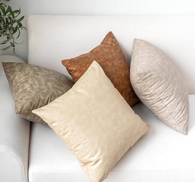 Lumbar Pillow Decorative, Pack of 2 Thickened Farmhouse Luxury Faux Leather Pillow Covers, for Home Decor Outdoor Waterproof Pet Hair Resistant Throw Pillow Covers 12x20 Inch Grey
