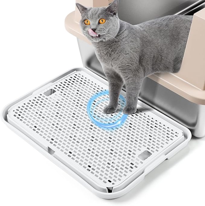 Large Cat Litter Box Step Mat, 16.5"x11.2" Cat Ramp Stairs, Cat Litter Catcher for Self-Cleaning Litter Box, Cats Pedal Step Stool Ideal for Kitten & Older Cats (White)