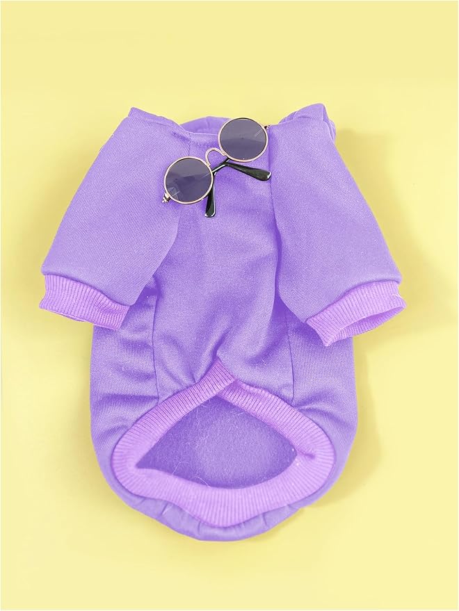 QWINEE 3Pcs Dog Hoodie Cat Apparel Dog Custume Set with Necklace and Sunglasses Pet Clothes for Puppy Small Medium Dogs Cats Mauve Purple X-Large