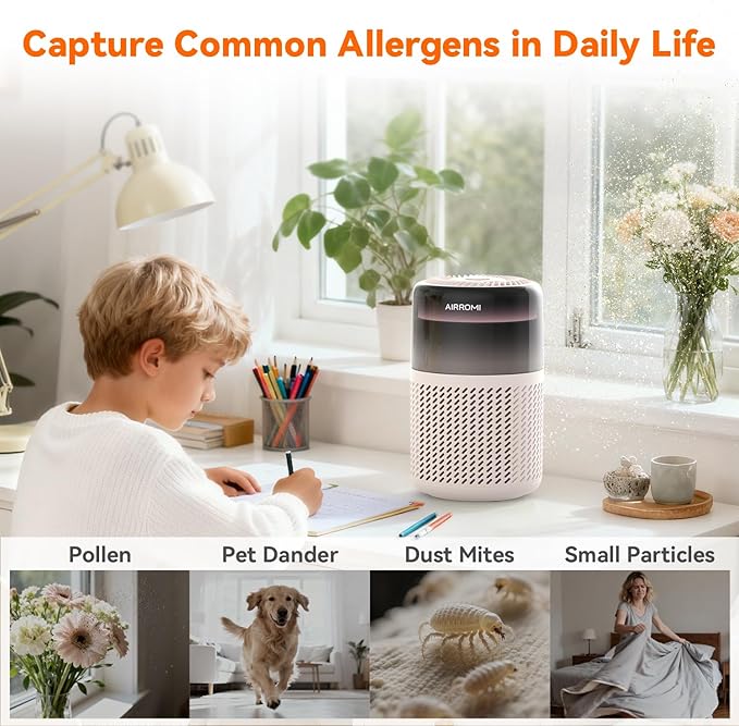 AIRROMI HEPA Air Purifier for Bedroom&Home,Pet Air Purifier for Home Pets,Removes Pet Odor,Cat Litter Smell,Dust,Smoke&Allergies,Quiet Room Air Purifier with Scents,360°Air Cleaner,A2005 Beige