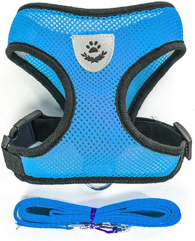 shudyear Summer cat Chest Harness and Leash, Anti-Escape Adjustable Soft mesh cat Leash and Chest Harness Set for All Types of Cats cat Vests (Size L, Sky Blue)